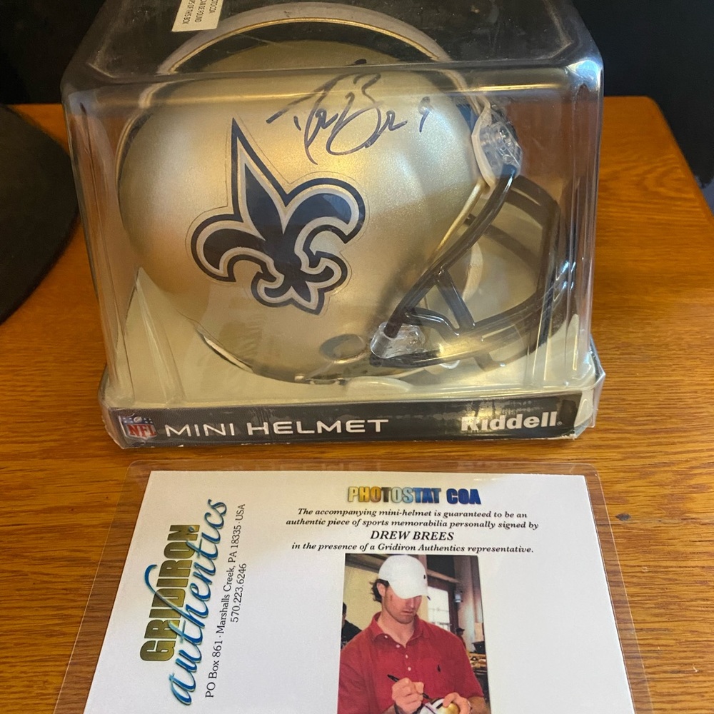 Drew Brees autographed mini helmet